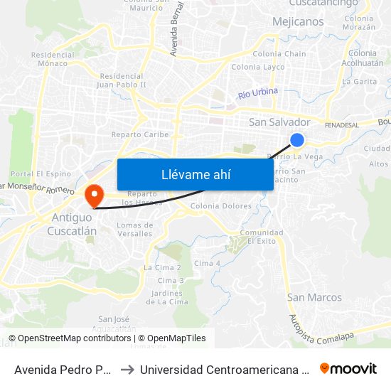 Avenida Pedro Pablo Castillo to Universidad Centroamericana José Simeón Cañas map
