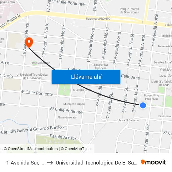 1 Avenida Sur, 203 to Universidad Tecnológica De El Salvador map