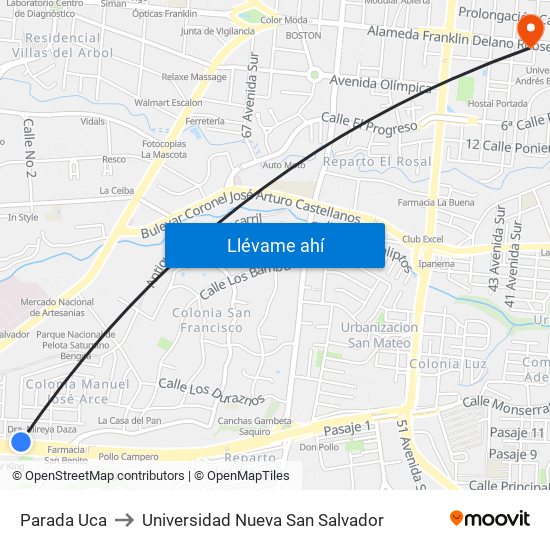 Parada Uca to Universidad Nueva San Salvador map