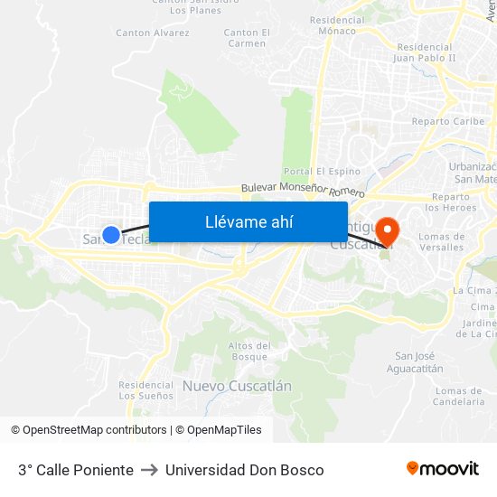 3° Calle Poniente to Universidad Don Bosco map
