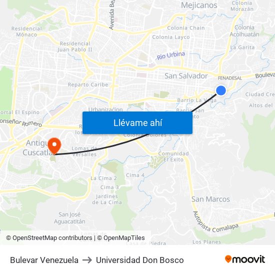 Bulevar Venezuela to Universidad Don Bosco map