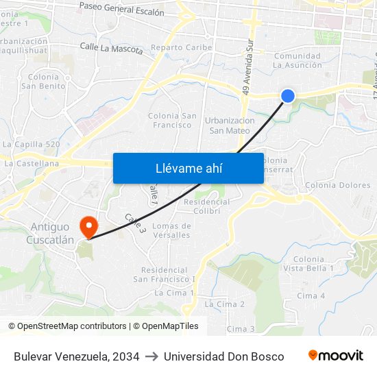 Bulevar Venezuela, 2034 to Universidad Don Bosco map