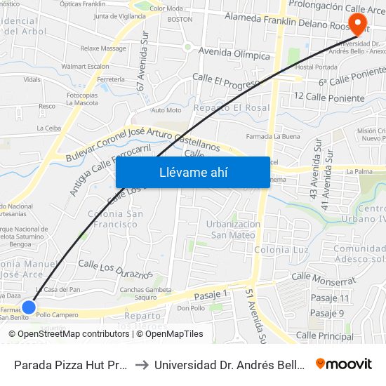 Parada Pizza Hut Proceres to Universidad Dr. Andrés Bello - Anexo map