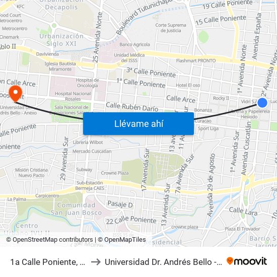 1a Calle Poniente, 4427 to Universidad Dr. Andrés Bello - Anexo map