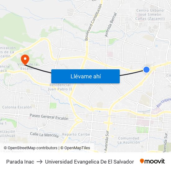 Parada Inac to Universidad Evangelica De El Salvador map