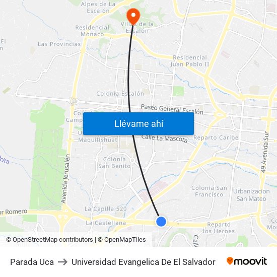 Parada Uca to Universidad Evangelica De El Salvador map