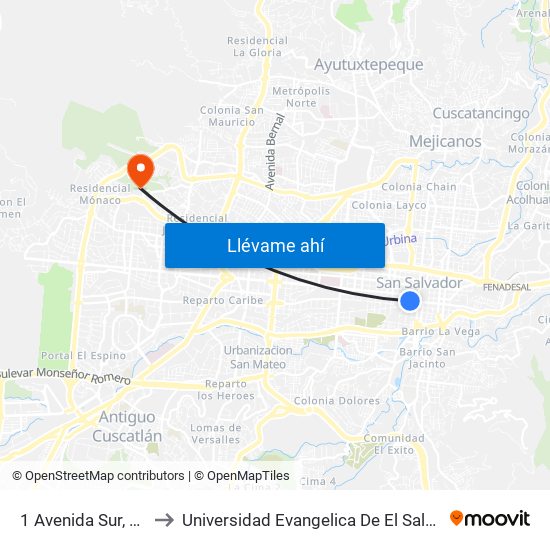 1 Avenida Sur, 203 to Universidad Evangelica De El Salvador map