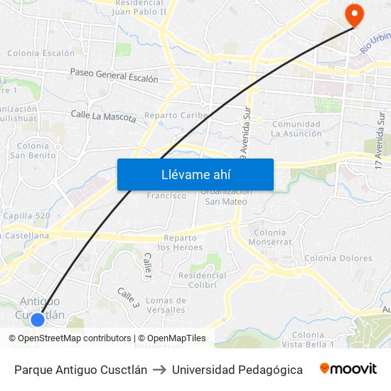 Parque Antiguo Cusctlán to Universidad Pedagógica map