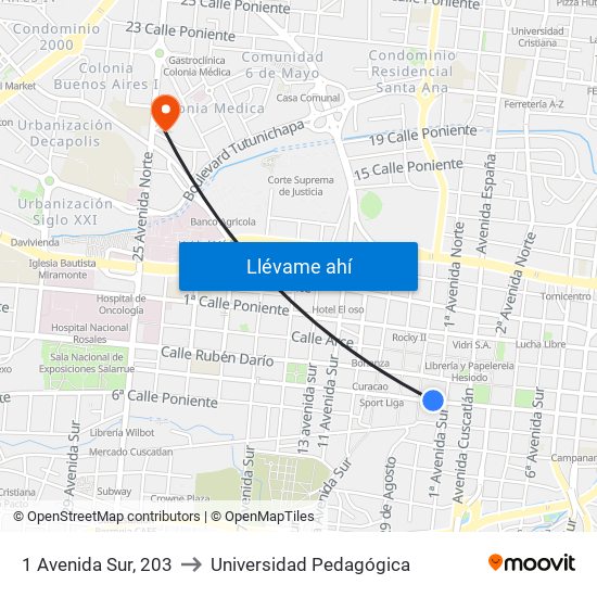 1 Avenida Sur, 203 to Universidad Pedagógica map