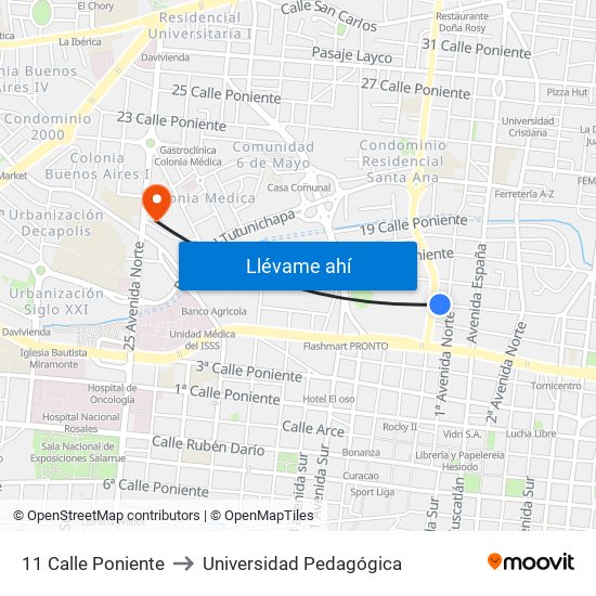 11 Calle Poniente to Universidad Pedagógica map