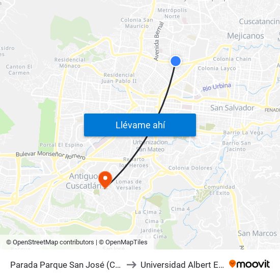 Parada Parque San José (Cristobal) to Universidad Albert Einstein map