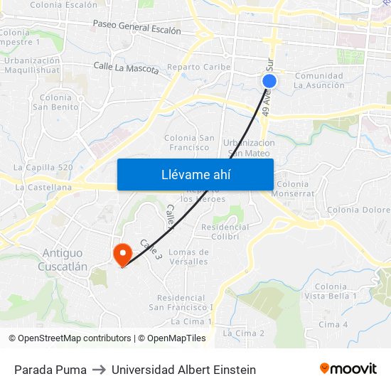 Parada Puma to Universidad Albert Einstein map