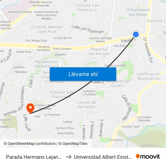 Parada Hermano Lejano 2 to Universidad Albert Einstein map