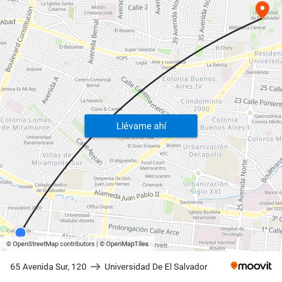 65 Avenida Sur, 120 to Universidad De El Salvador map
