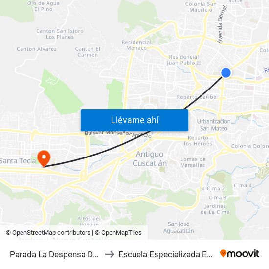 Parada La Despensa De Don Juan (Metrosur) to Escuela Especializada En Ingeniería Itca-Fepade map