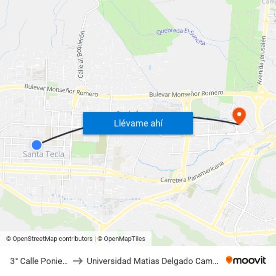 3° Calle Poniente to Universidad Matias Delgado Campus II map