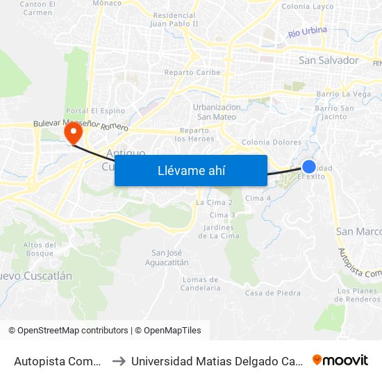 Autopista Comalapa to Universidad Matias Delgado Campus II map