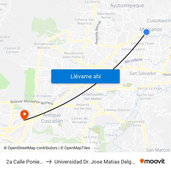 2a Calle Poniente, 18 to Universidad Dr. Jose Matias Delgado Campus I map