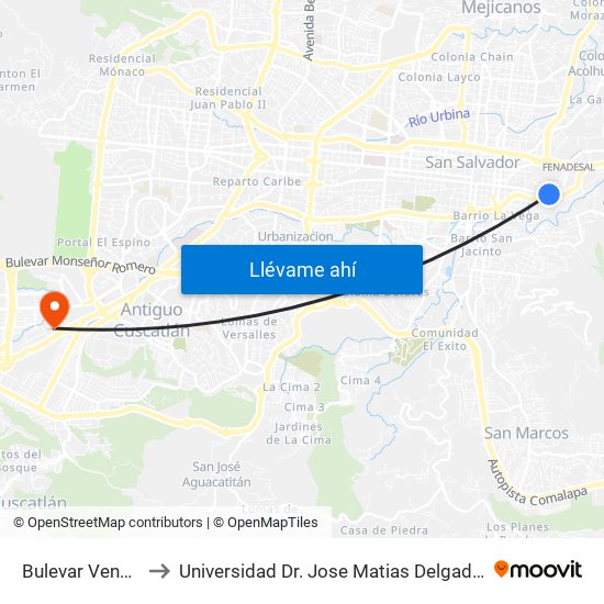 Bulevar Venezuela to Universidad Dr. Jose Matias Delgado Campus I map