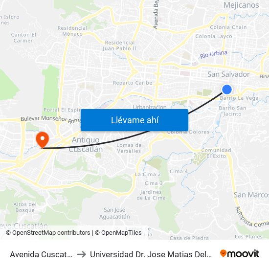 Avenida Cuscatlan, 528 to Universidad Dr. Jose Matias Delgado Campus I map