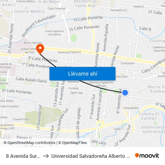 8 Avenida Sur, 223 to Universidad Salvadoreña Alberto Masferrer map