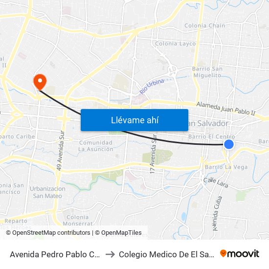 Avenida Pedro Pablo Castillo to Colegio Medico De El Salvador map