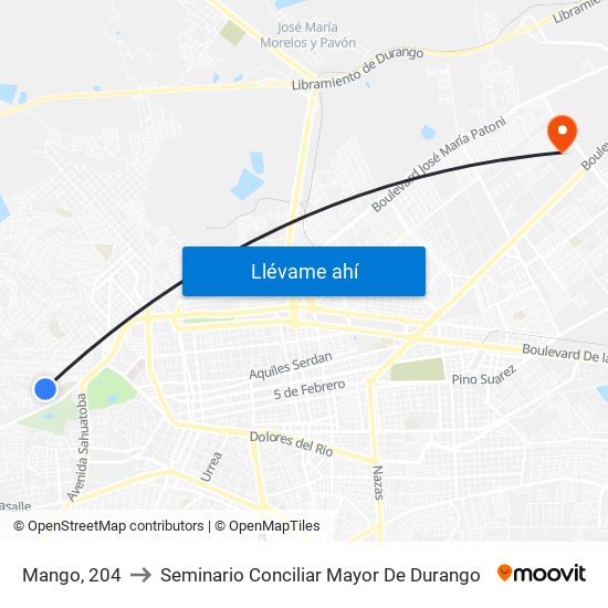 Mango, 204 to Seminario Conciliar Mayor De Durango map