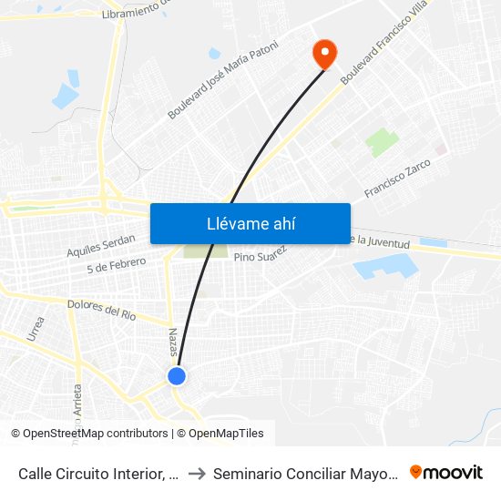 Calle Circuito Interior, Sn-C Tacos to Seminario Conciliar Mayor De Durango map
