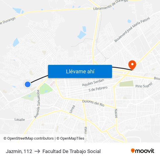 Jazmín, 112 to Facultad De Trabajo Social map