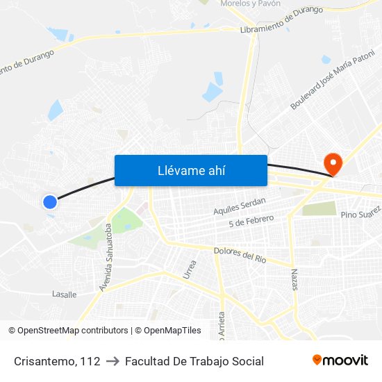 Crisantemo, 112 to Facultad De Trabajo Social map