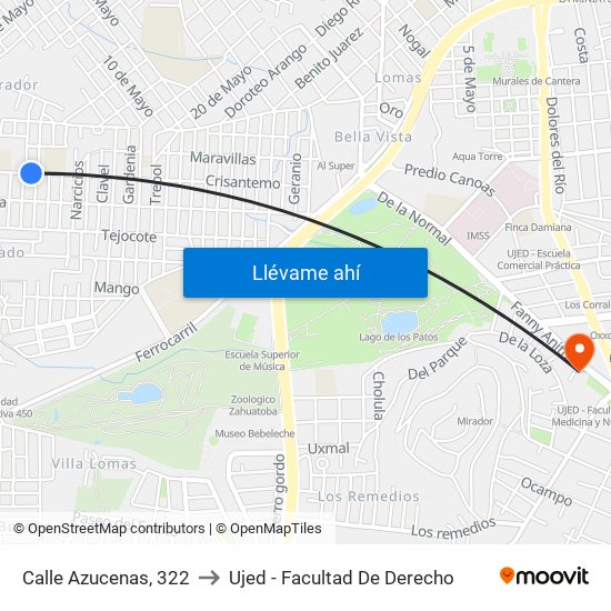 Calle Azucenas, 322 to Ujed - Facultad De Derecho map