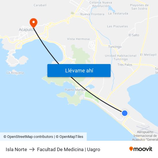 Isla Norte to Facultad De Medicina | Uagro map