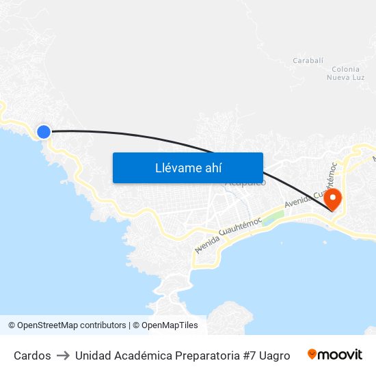 Cardos to Unidad Académica Preparatoria #7 Uagro map