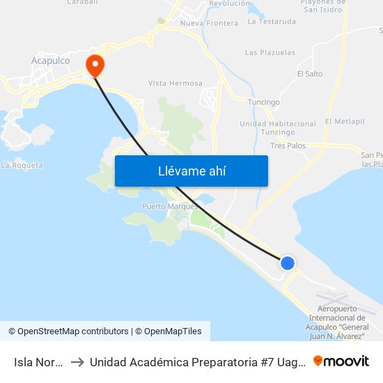 Isla Norte to Unidad Académica Preparatoria #7 Uagro map
