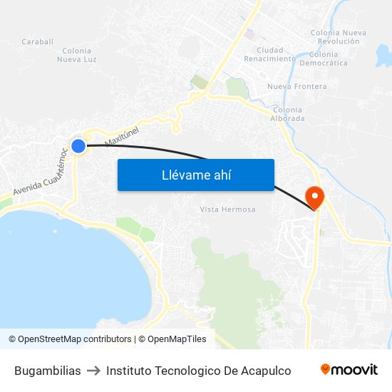 Bugambilias to Instituto Tecnologico De Acapulco map