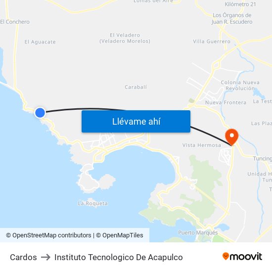Cardos to Instituto Tecnologico De Acapulco map