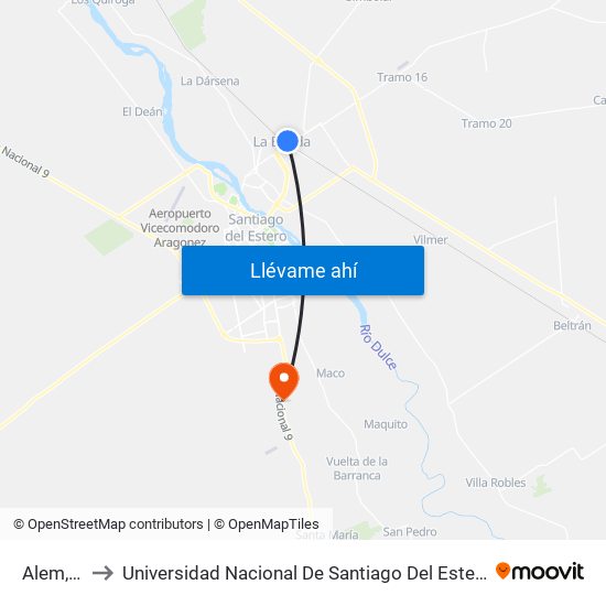 Alem, 163 to Universidad Nacional De Santiago Del Estero Sede El Zanjon map