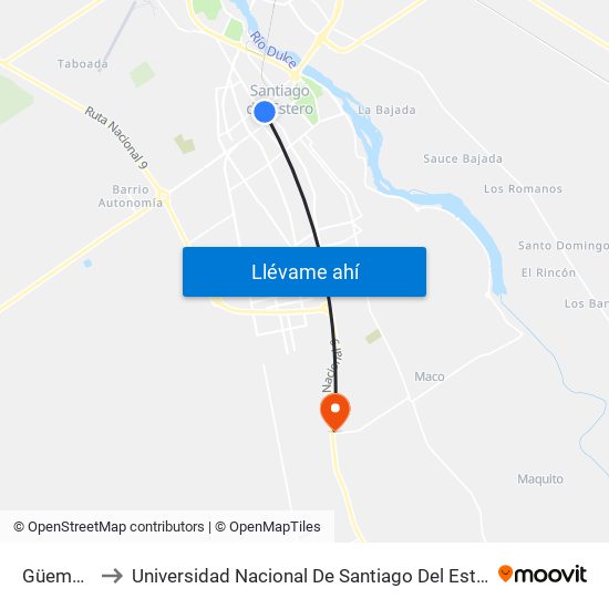 Güemes, 15 to Universidad Nacional De Santiago Del Estero Sede El Zanjon map