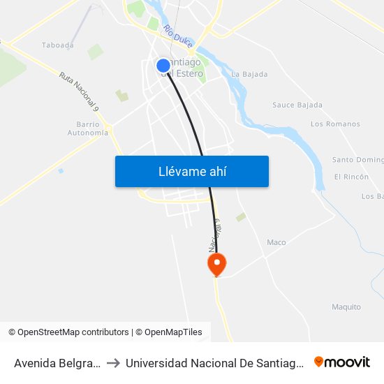 Avenida Belgrano Norte, 310 to Universidad Nacional De Santiago Del Estero Sede El Zanjon map
