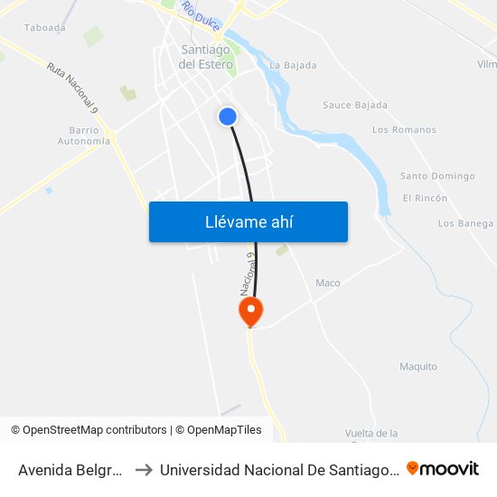 Avenida Belgrano Sur, 2016 to Universidad Nacional De Santiago Del Estero Sede El Zanjon map