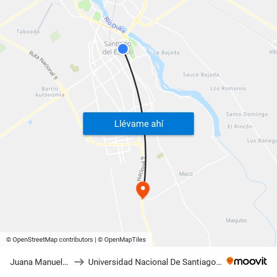 Juana Manuela Gorriti, 357 to Universidad Nacional De Santiago Del Estero Sede El Zanjon map