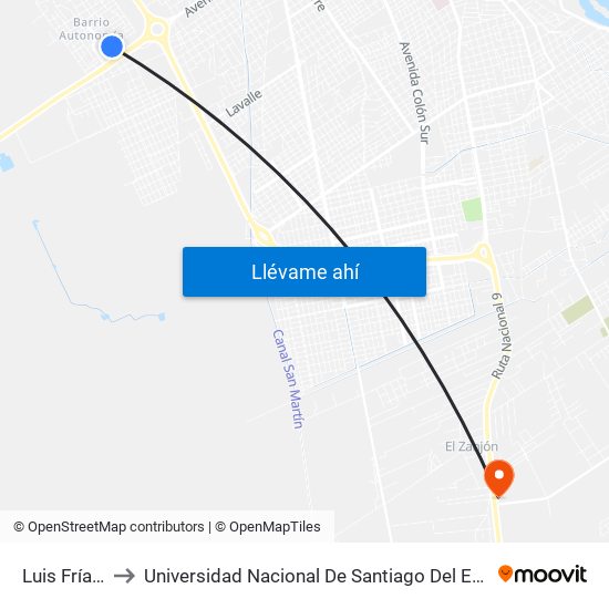 Luis Frías, 281 to Universidad Nacional De Santiago Del Estero Sede El Zanjon map