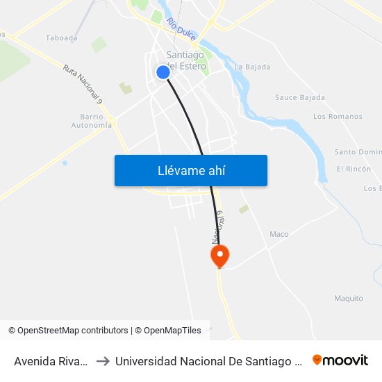 Avenida Rivadavia, 1080 to Universidad Nacional De Santiago Del Estero Sede El Zanjon map