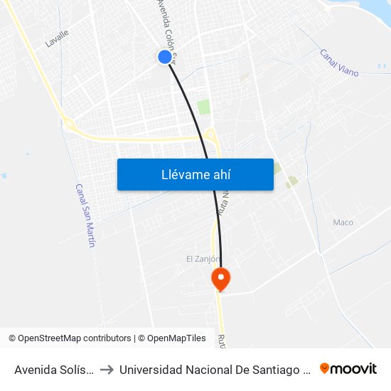 Avenida Solís Oeste, 848 to Universidad Nacional De Santiago Del Estero Sede El Zanjon map