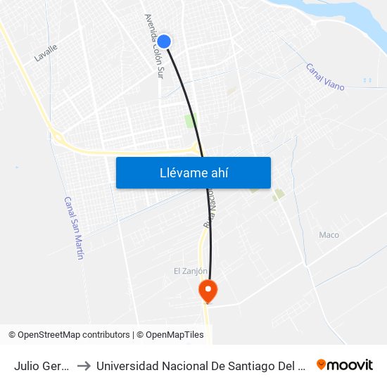 Julio Gerez, 516 to Universidad Nacional De Santiago Del Estero Sede El Zanjon map