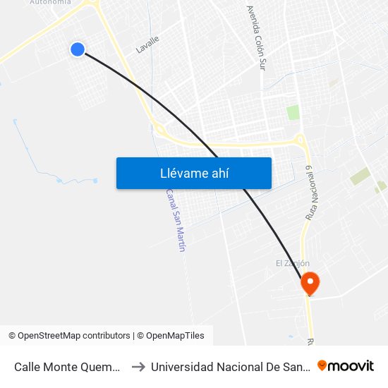 Calle Monte Quemado Y Calle El Simbolar to Universidad Nacional De Santiago Del Estero Sede El Zanjon map