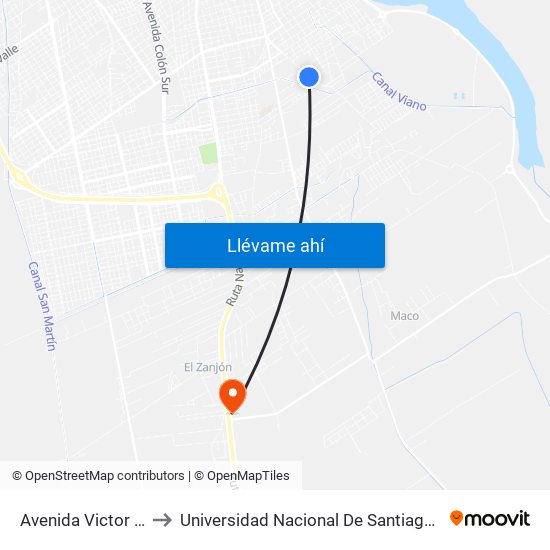 Avenida Victor Alcorta, 3825 to Universidad Nacional De Santiago Del Estero Sede El Zanjon map