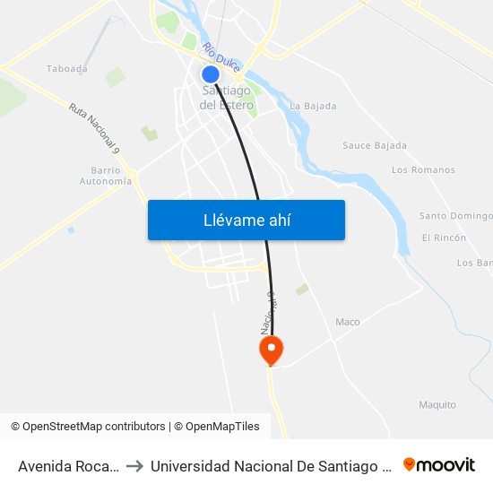 Avenida Roca Norte, 325 to Universidad Nacional De Santiago Del Estero Sede El Zanjon map