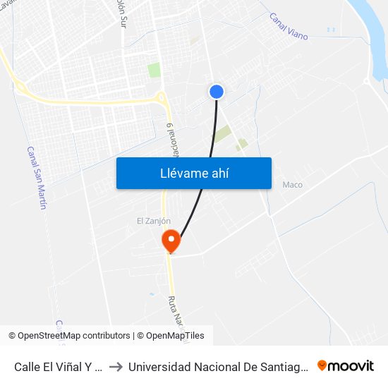 Calle El Viñal Y Calle El Mistol to Universidad Nacional De Santiago Del Estero Sede El Zanjon map