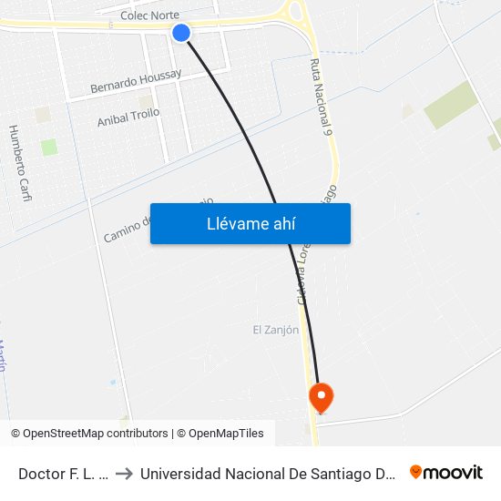 Doctor F. L. Leloir, 23 to Universidad Nacional De Santiago Del Estero Sede El Zanjon map